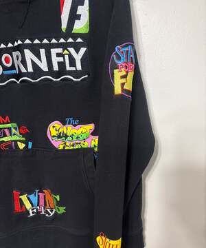 Born Fly 'Too Fly for TV' Embroidered Sticker Patch Pullover Hoodie